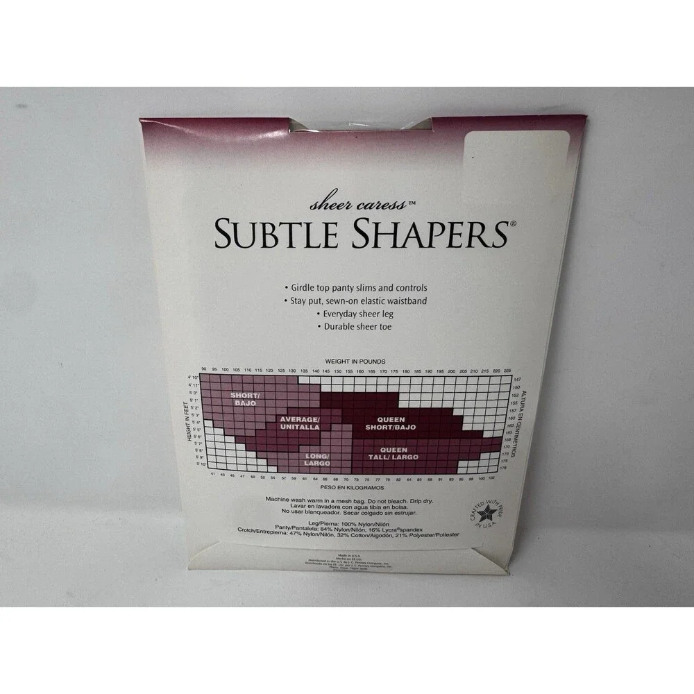 Sheer Caress Subtle Shapers Queen Short Sand 40 Pantyhose New Vintage JCP